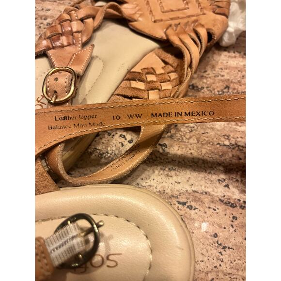 Softspots Tela Leather Huarache Sandals 10 WW Tan Woven Slingback Comfort wide - Picture 8 of 10